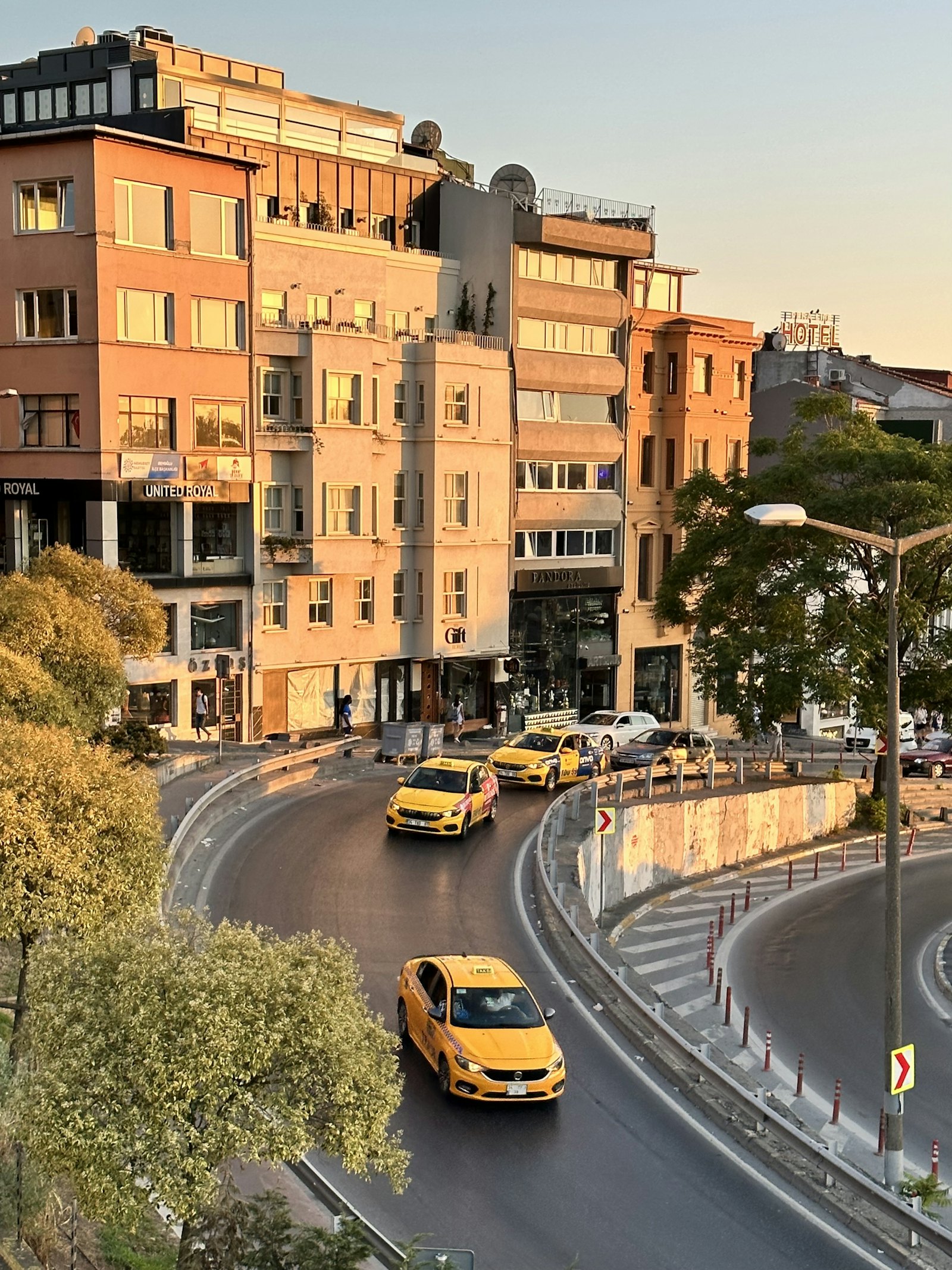 Yellow Istanbul taxis on a city street